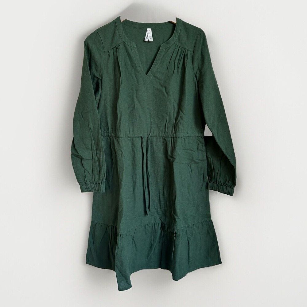 2024 Pact Cafe Crepe Tiered Dress Organic Cotton Green Size M